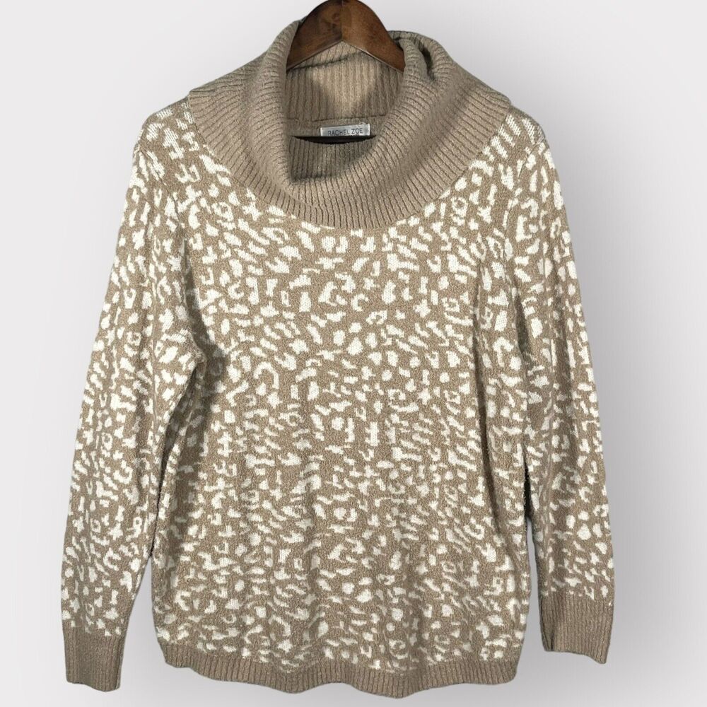 Rachel Zoe Sweater Women M Beige‎ Vanilla Animal Print Cowl Neck Knit L83